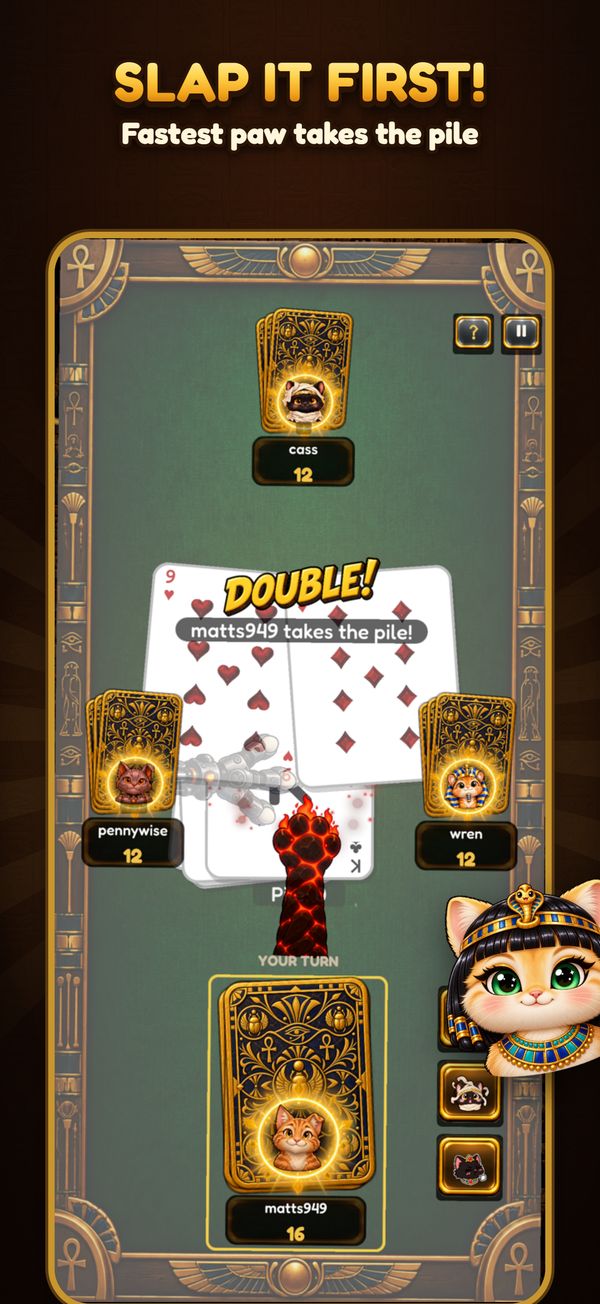 A match: DOUBLE! and the player takes the pile