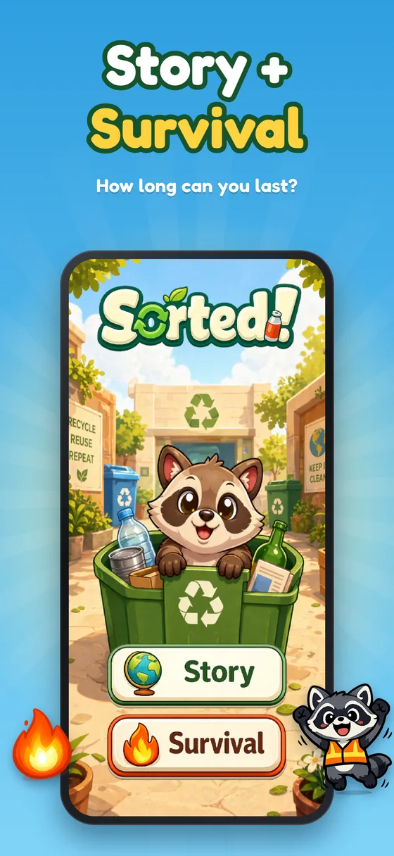 The main menu with Story and Survival modes.